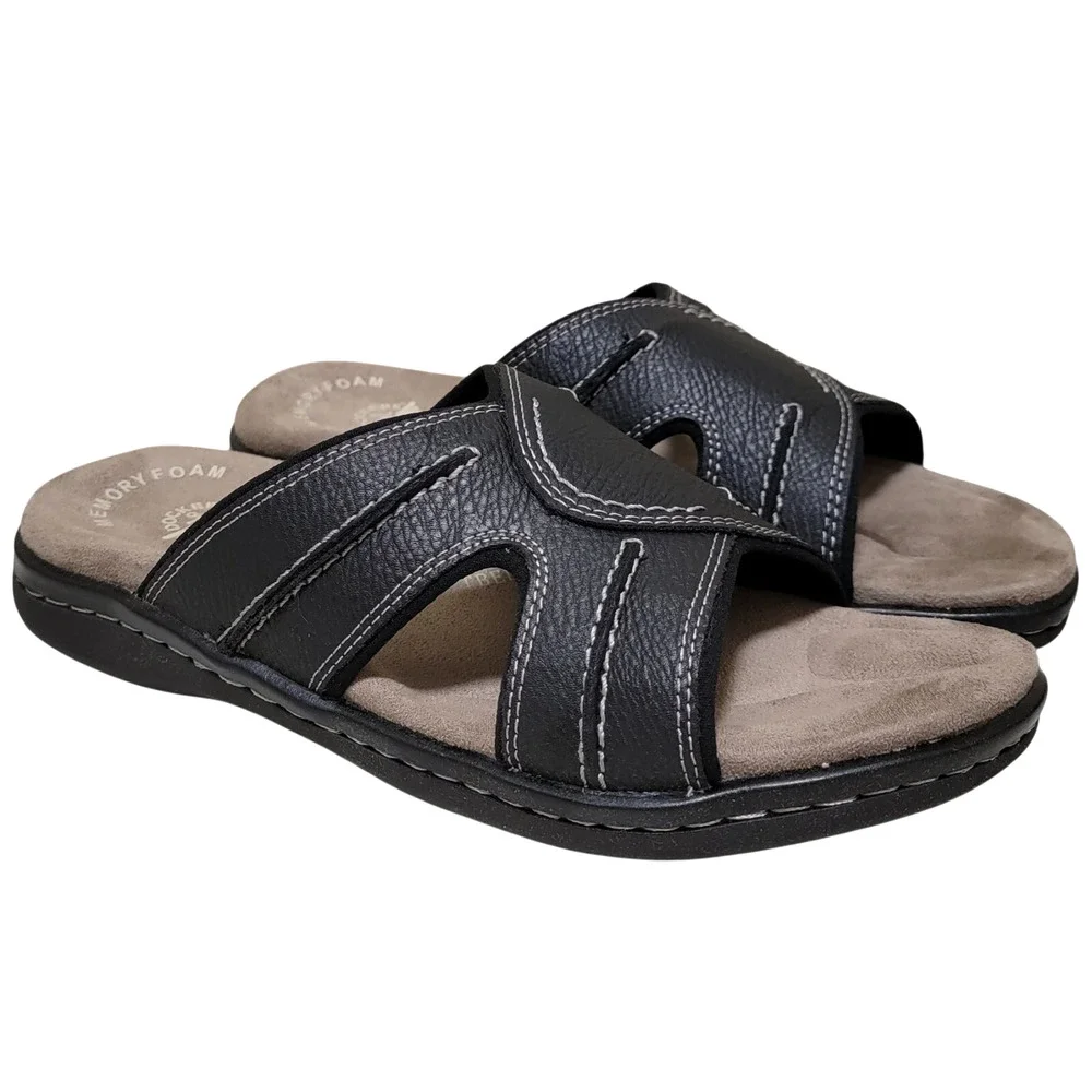Dockers Men Sunland Casual Slide Sandals Size US 13M Black Faux Leather